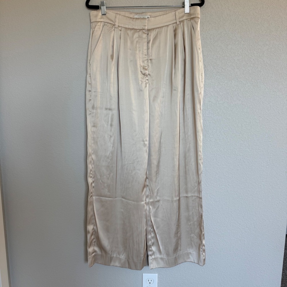 Abercrombie & Fitch Satin Wide Leg Pleated Trousers Champagne Formal Business